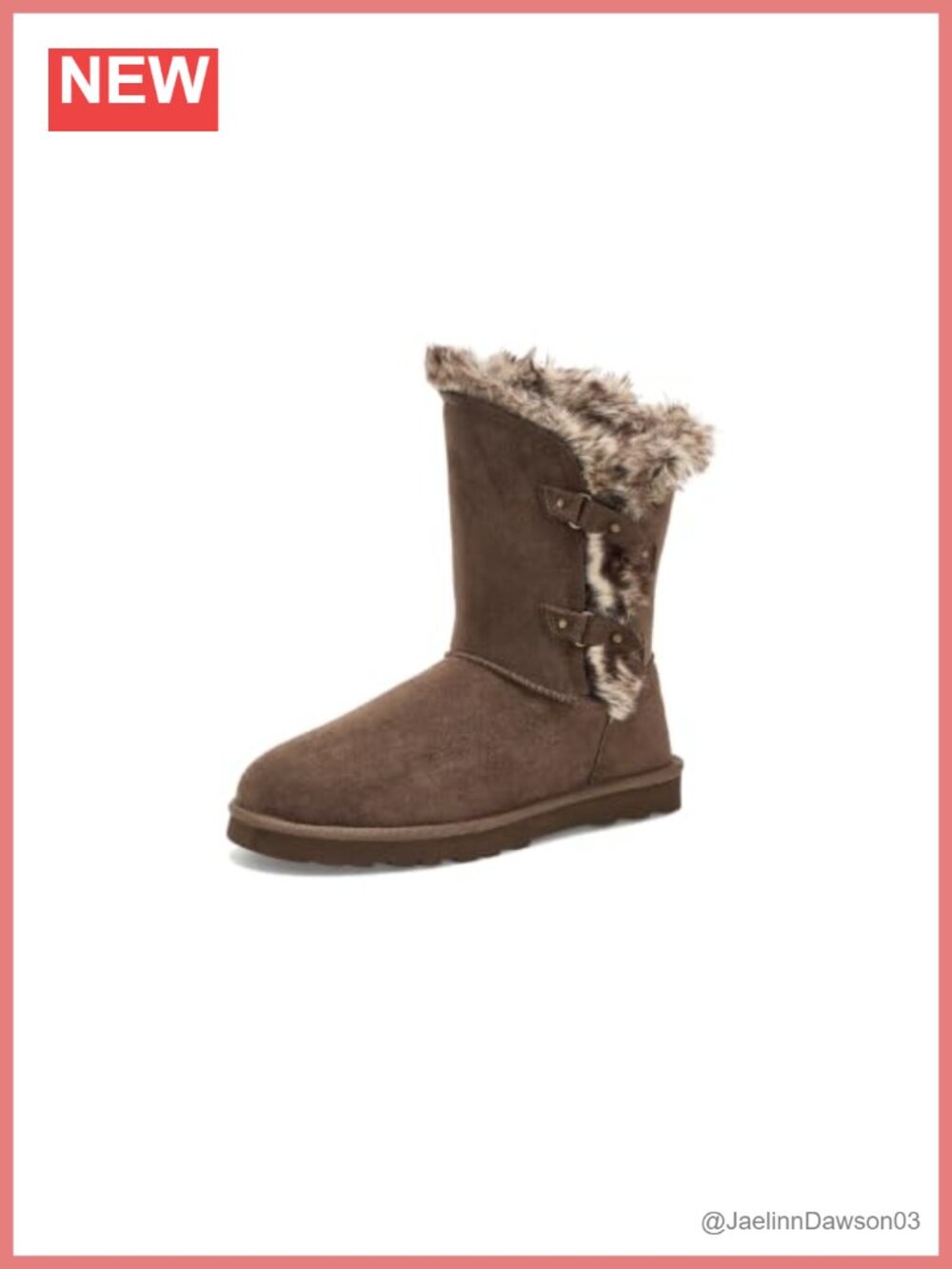 Womens Mid-Calf Faux Suede Pull-On Winter Boots with Faux Fur Lining